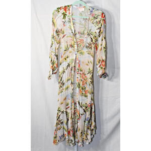 Rococo Sand Tropical Print & Beaded Belsleeve Multicolor Wrap Dress sz. XS